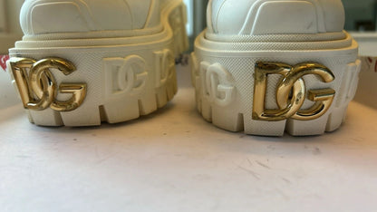 Dolce & Gabbana White Leather Rubber Logo Ankle Boots Shoes by Dolce & Gabbana