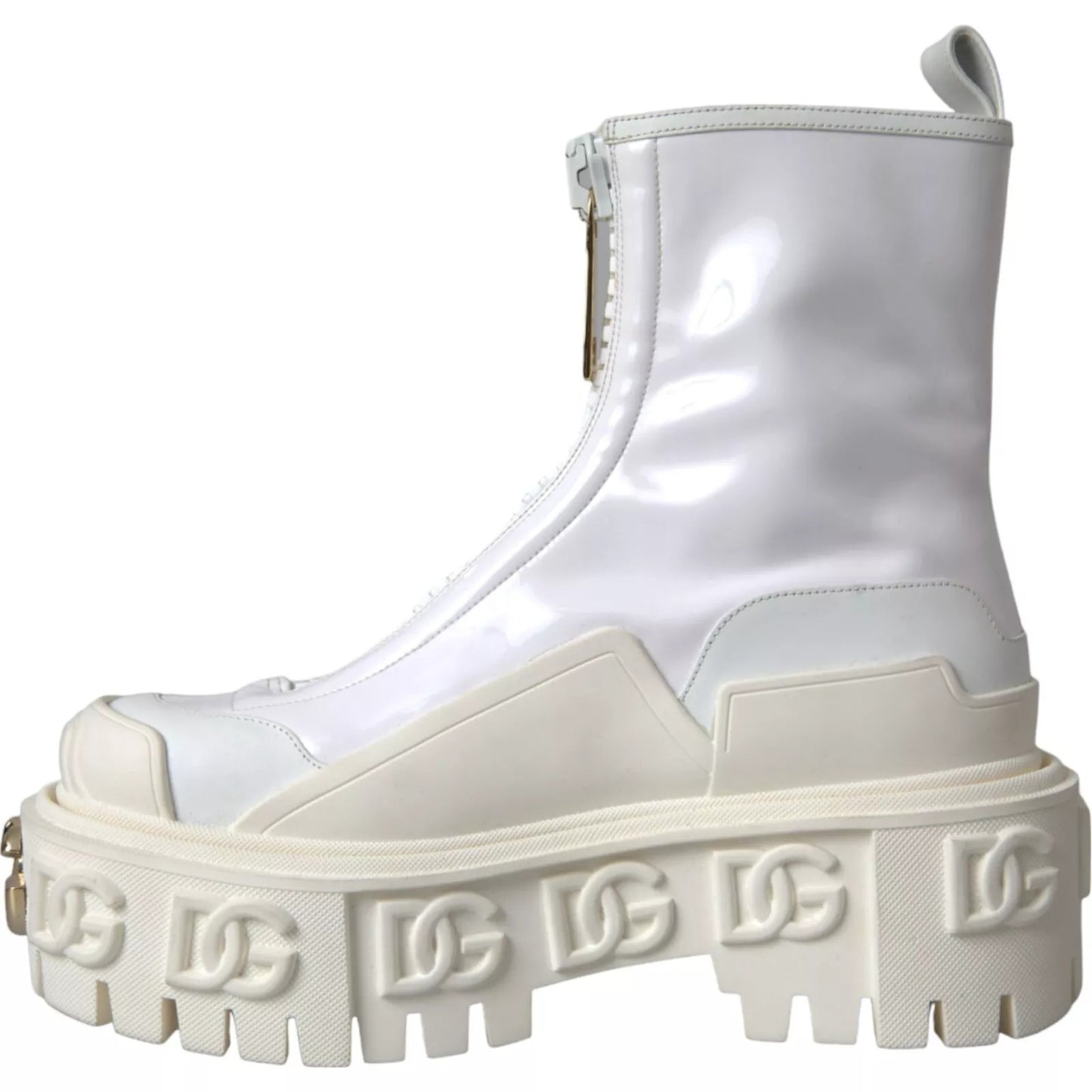 Dolce & Gabbana White Leather Rubber Logo Ankle Boots Shoes by Dolce & Gabbana