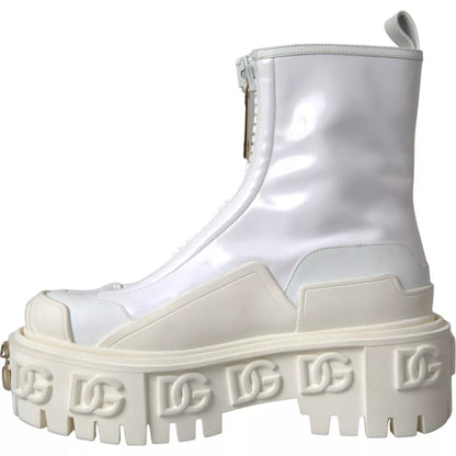 Dolce & Gabbana White Leather Rubber Logo Ankle Boots Shoes by Dolce & Gabbana