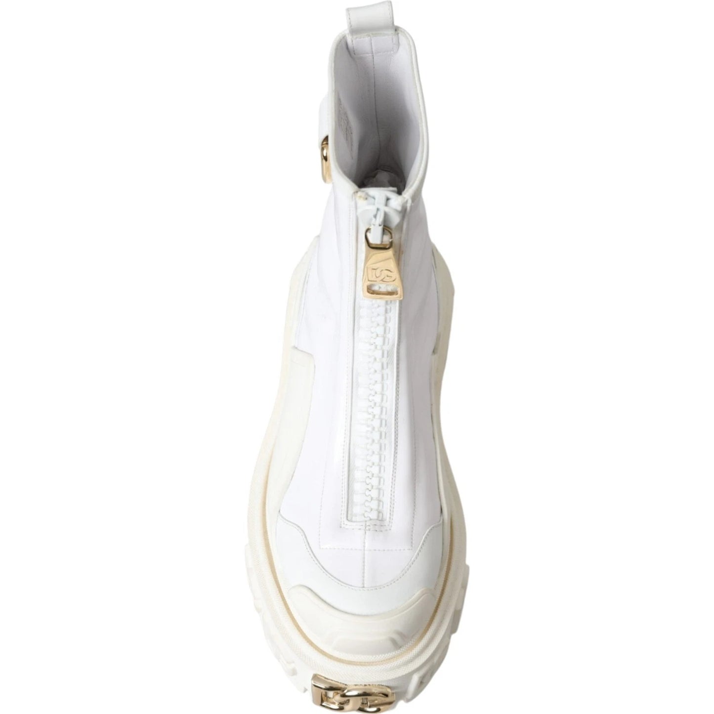 Dolce & Gabbana White Leather Rubber Logo Ankle Boots Shoes by Dolce & Gabbana