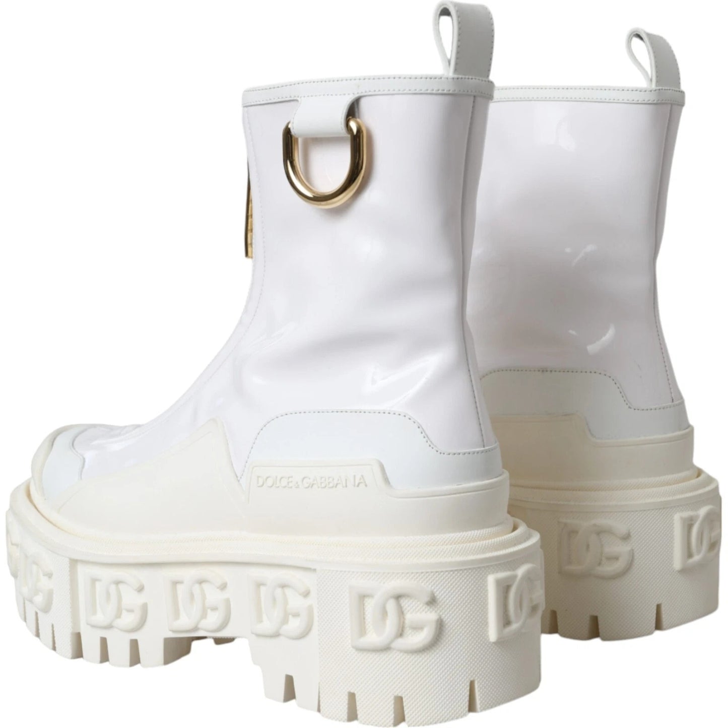 Dolce & Gabbana White Leather Rubber Logo Ankle Boots Shoes by Dolce & Gabbana