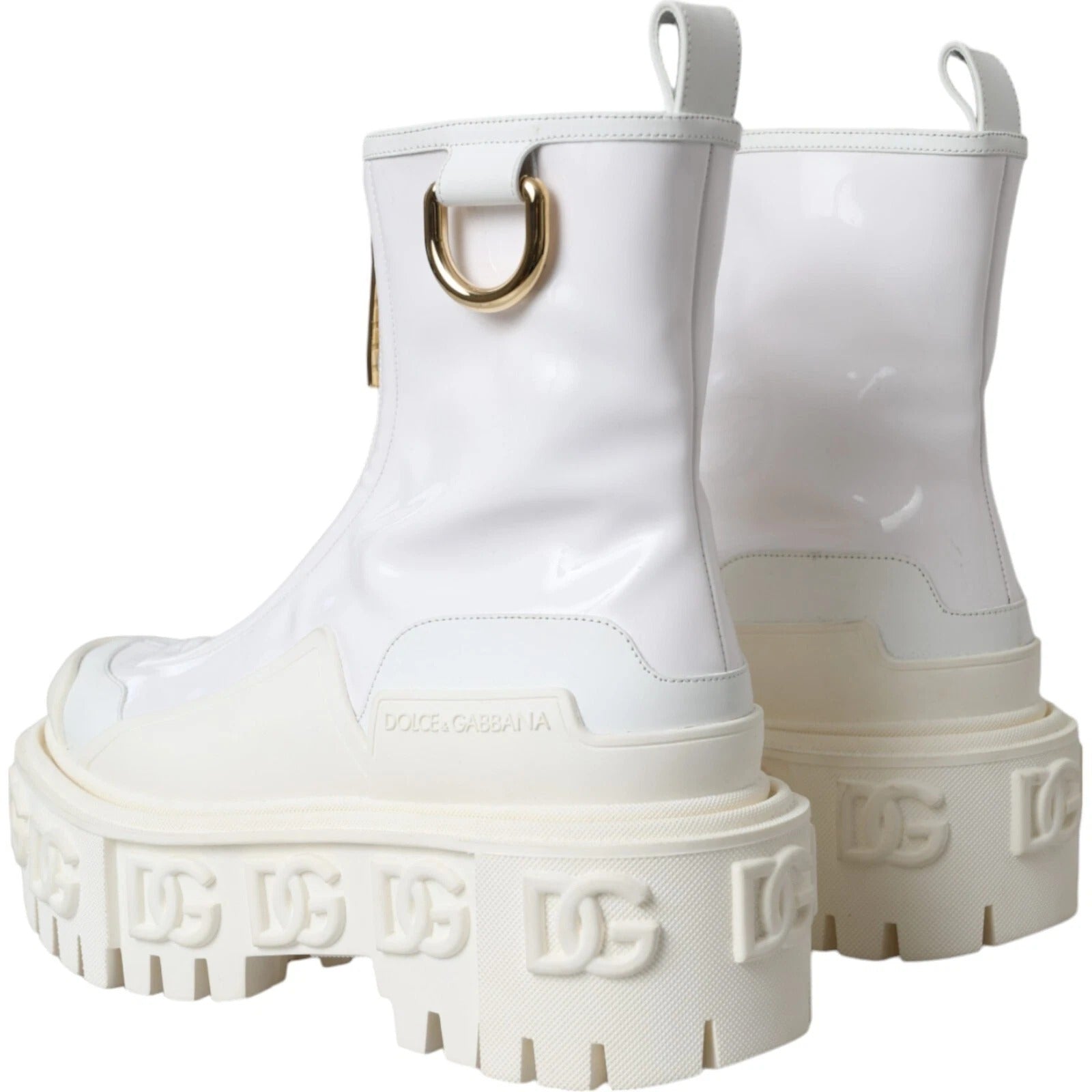 Dolce & Gabbana White Leather Rubber Logo Ankle Boots Shoes by Dolce & Gabbana