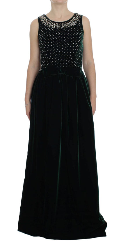 Robe longue en velours émeraude et cristaux Dolce &amp; Gabbana
