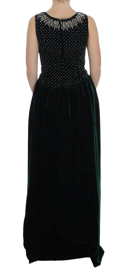 Robe longue en velours émeraude et cristaux Dolce &amp; Gabbana