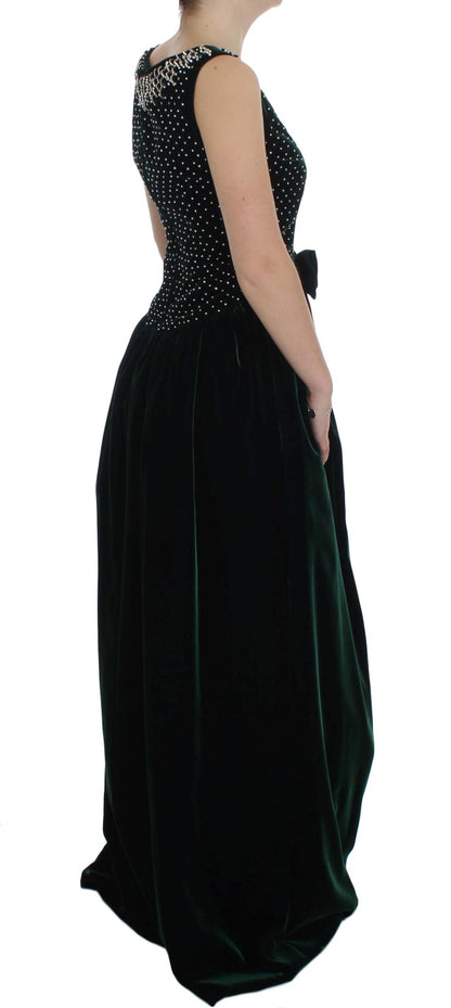 Robe longue en velours émeraude et cristaux Dolce &amp; Gabbana