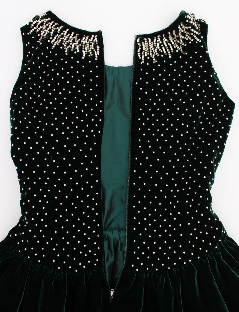 Robe longue en velours émeraude et cristaux Dolce &amp; Gabbana