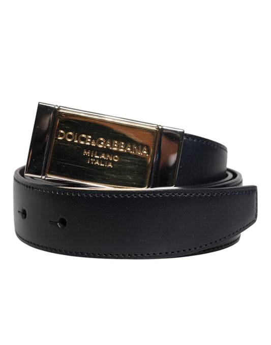 Ceinture réversible Dolce &amp; Gabbana en cuir noir et bleu avec boucle dorée