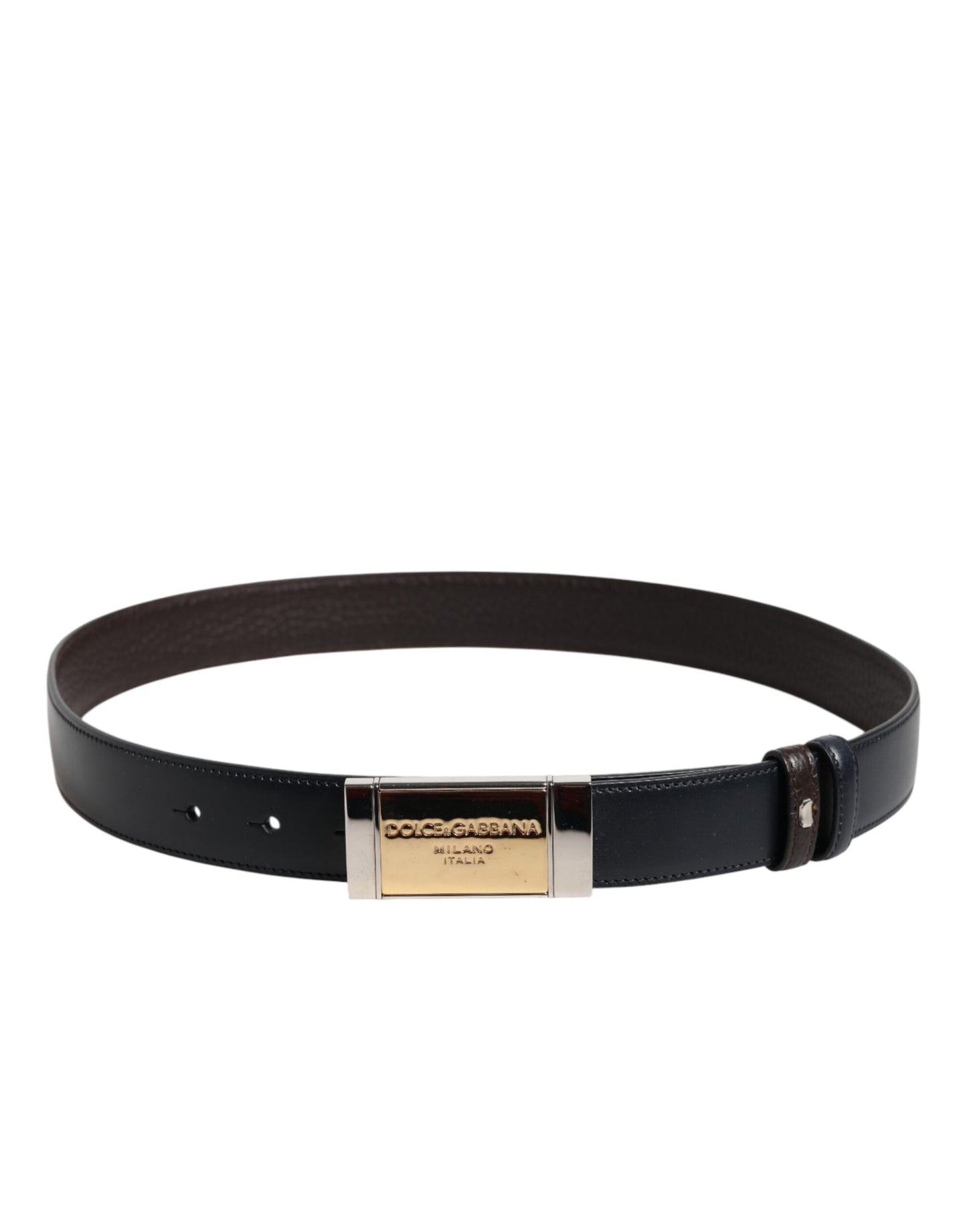 Ceinture réversible Dolce &amp; Gabbana en cuir noir et bleu avec boucle dorée