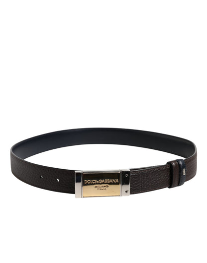 Ceinture réversible Dolce &amp; Gabbana en cuir noir et bleu avec boucle dorée