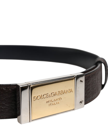 Ceinture réversible Dolce &amp; Gabbana en cuir noir et bleu avec boucle dorée