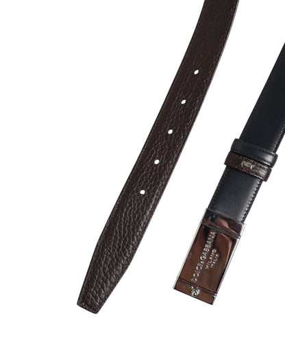 Ceinture réversible Dolce &amp; Gabbana en cuir noir et bleu avec boucle dorée