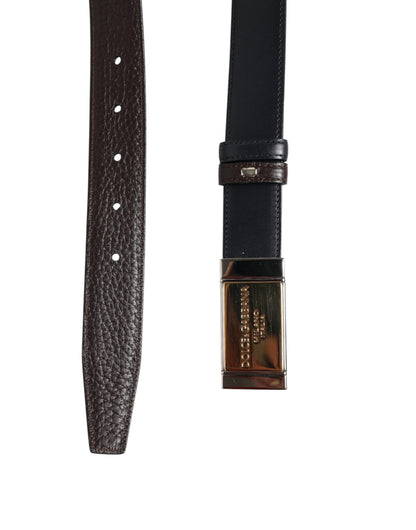 Ceinture réversible Dolce &amp; Gabbana en cuir noir et bleu avec boucle dorée
