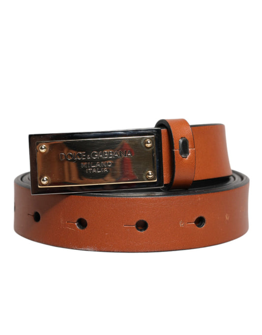 Ceinture Dolce &amp; Gabbana en cuir marron avec boucle rectangulaire dorée