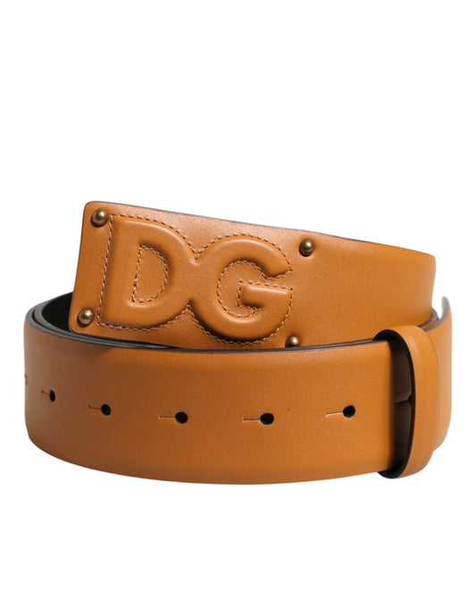 Ceinture Dolce &amp; Gabbana en cuir marron avec boucle et logo DG en relief