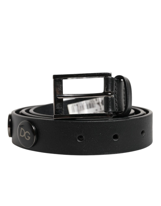 Ceinture en cuir noir de luxe Dolce &amp; Gabbana avec boucle cloutée DG
