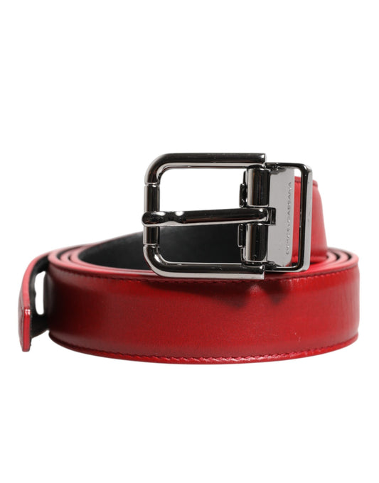 Ceinture Dolce &amp; Gabbana en cuir rouge avec boucle en métal argenté
