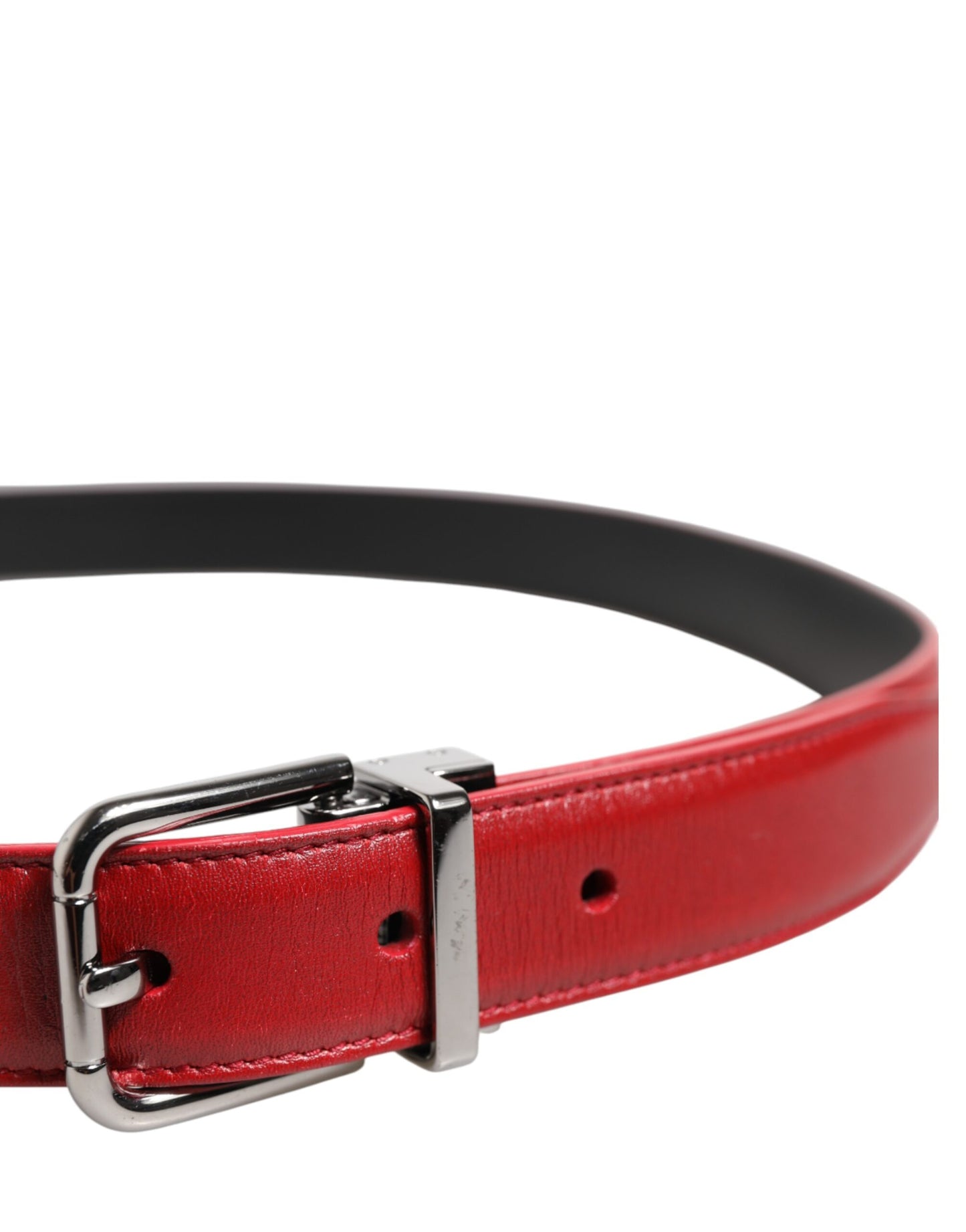 Ceinture Dolce &amp; Gabbana en cuir rouge avec boucle en métal argenté