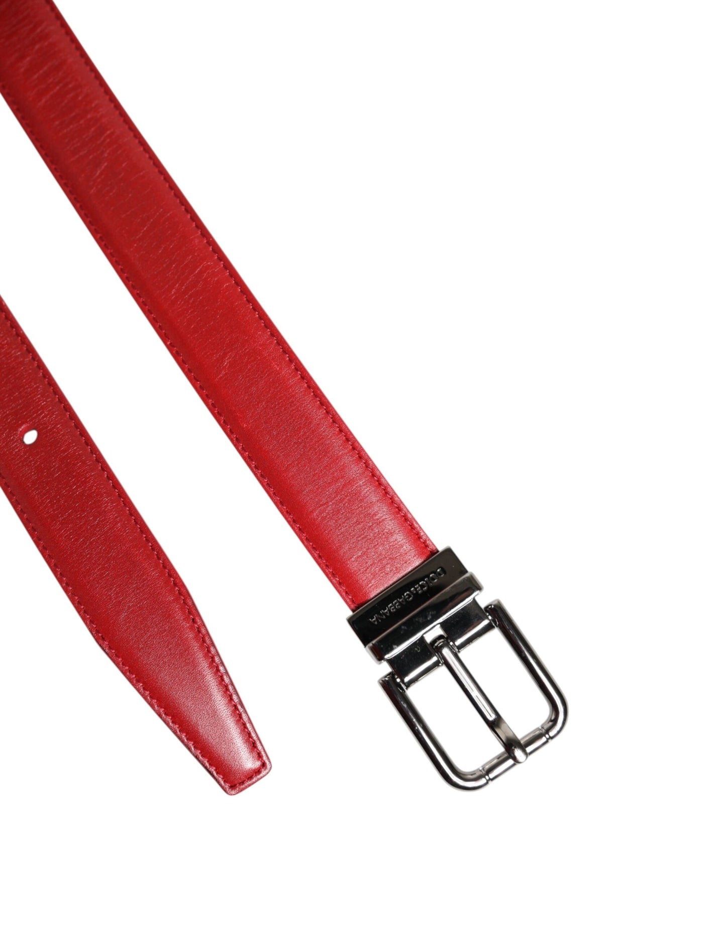 Ceinture Dolce &amp; Gabbana en cuir rouge avec boucle en métal argenté