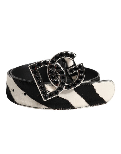 Ceinture Dolce &amp; Gabbana en cuir blanc et noir avec boucle en cristal zèbre DG