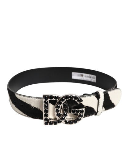 Ceinture Dolce &amp; Gabbana en cuir blanc et noir avec boucle en cristal zèbre DG