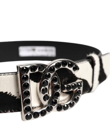 Ceinture Dolce &amp; Gabbana en cuir blanc et noir avec boucle en cristal zèbre DG