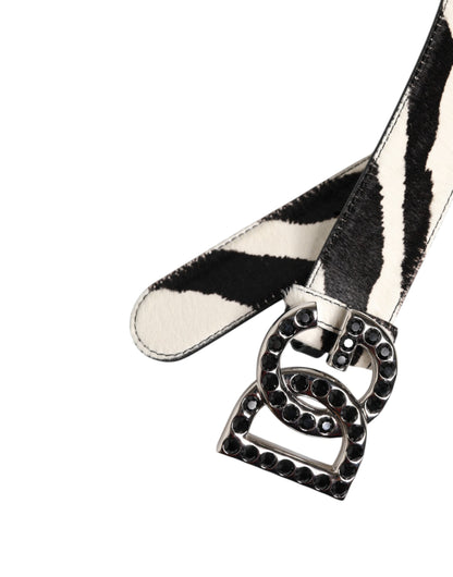 Ceinture Dolce &amp; Gabbana en cuir blanc et noir avec boucle en cristal zèbre DG