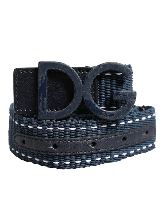 Ceinture Dolce &amp; Gabbana en cuir de coton bleu avec boucle en métal et logo DG