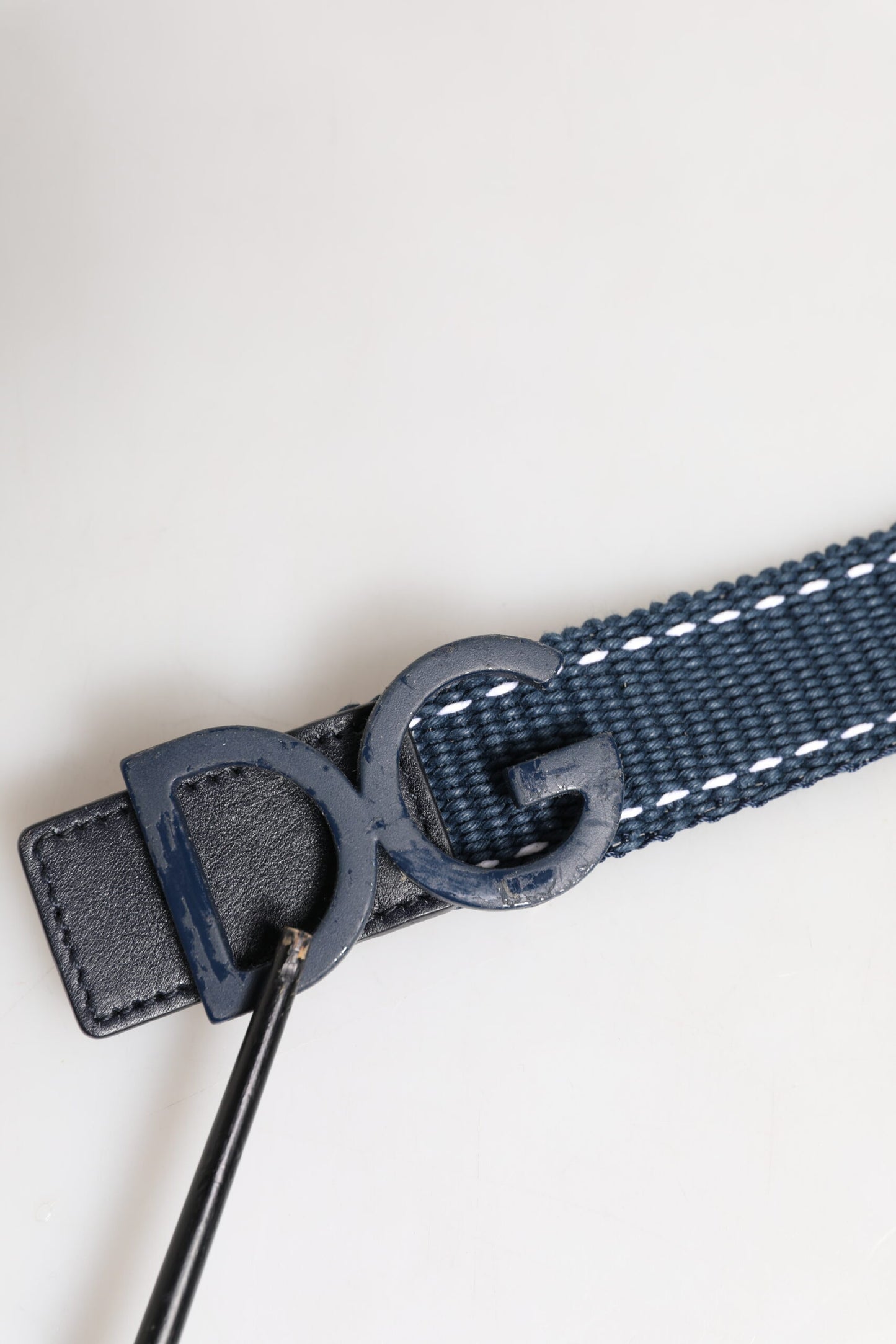 Ceinture Dolce &amp; Gabbana en cuir de coton bleu avec boucle en métal et logo DG