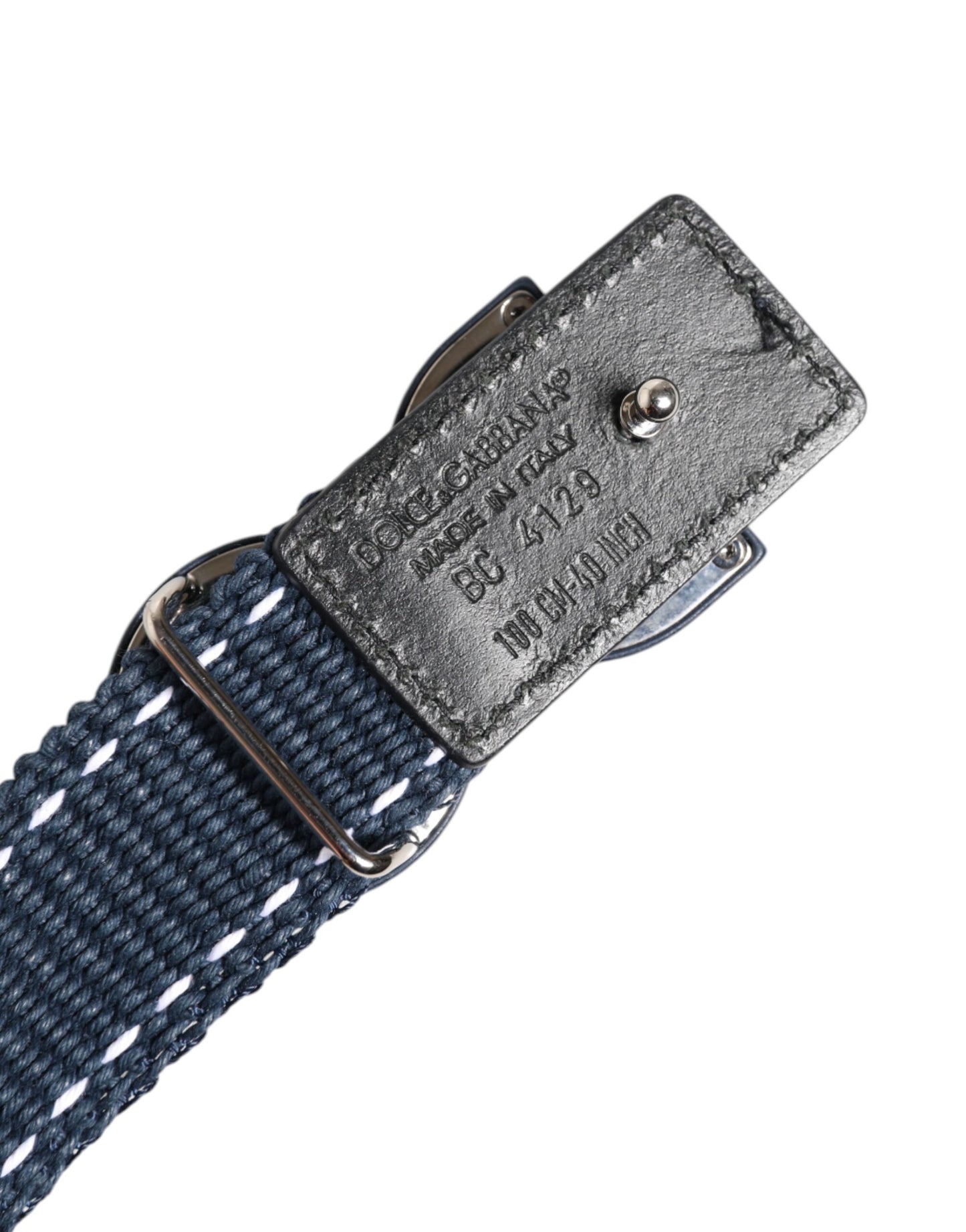 Ceinture Dolce &amp; Gabbana en cuir de coton bleu avec boucle en métal et logo DG