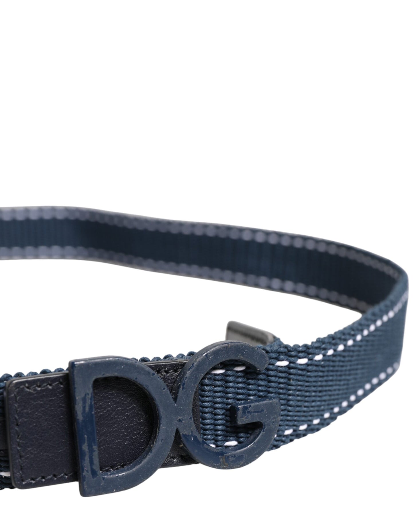 Ceinture Dolce &amp; Gabbana en cuir de coton bleu avec boucle en métal et logo DG