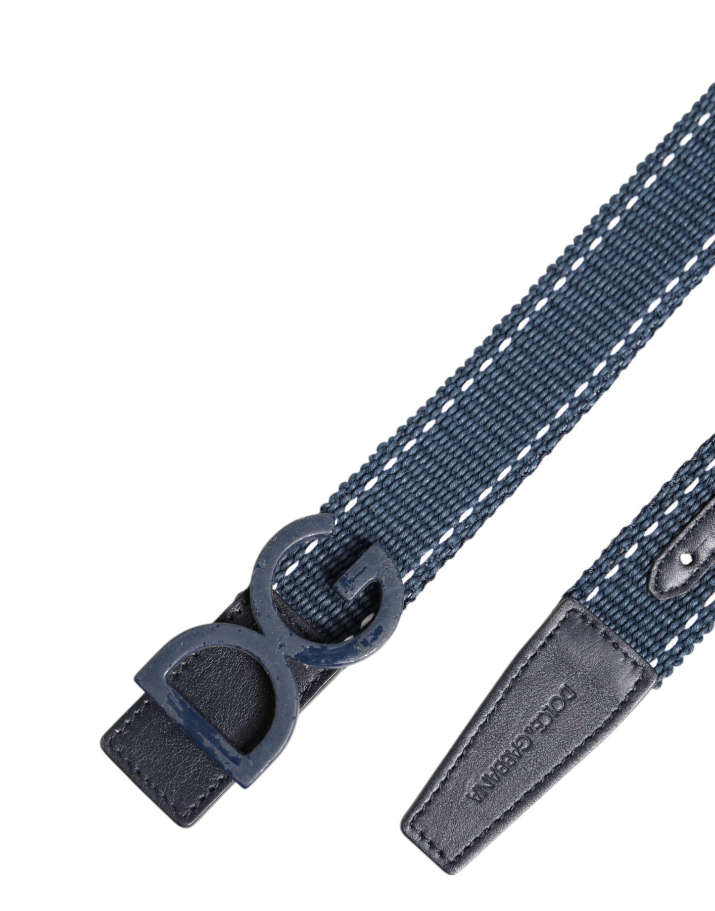 Ceinture Dolce &amp; Gabbana en cuir de coton bleu avec boucle en métal et logo DG