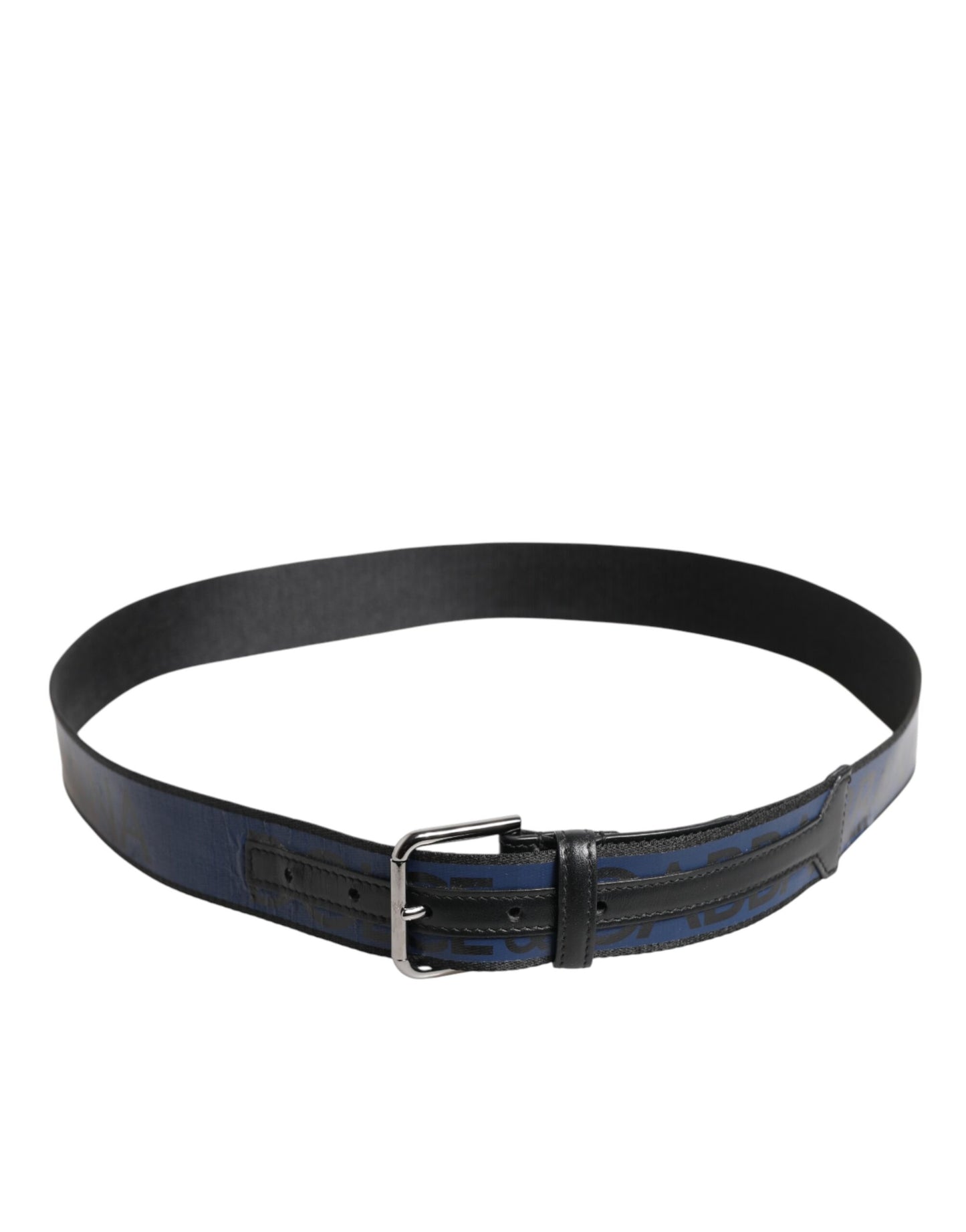 Ceinture Dolce &amp; Gabbana noire et bleue avec boucle en métal argenté et logo DG