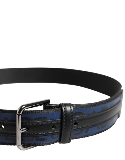 Ceinture Dolce &amp; Gabbana noire et bleue avec boucle en métal argenté et logo DG