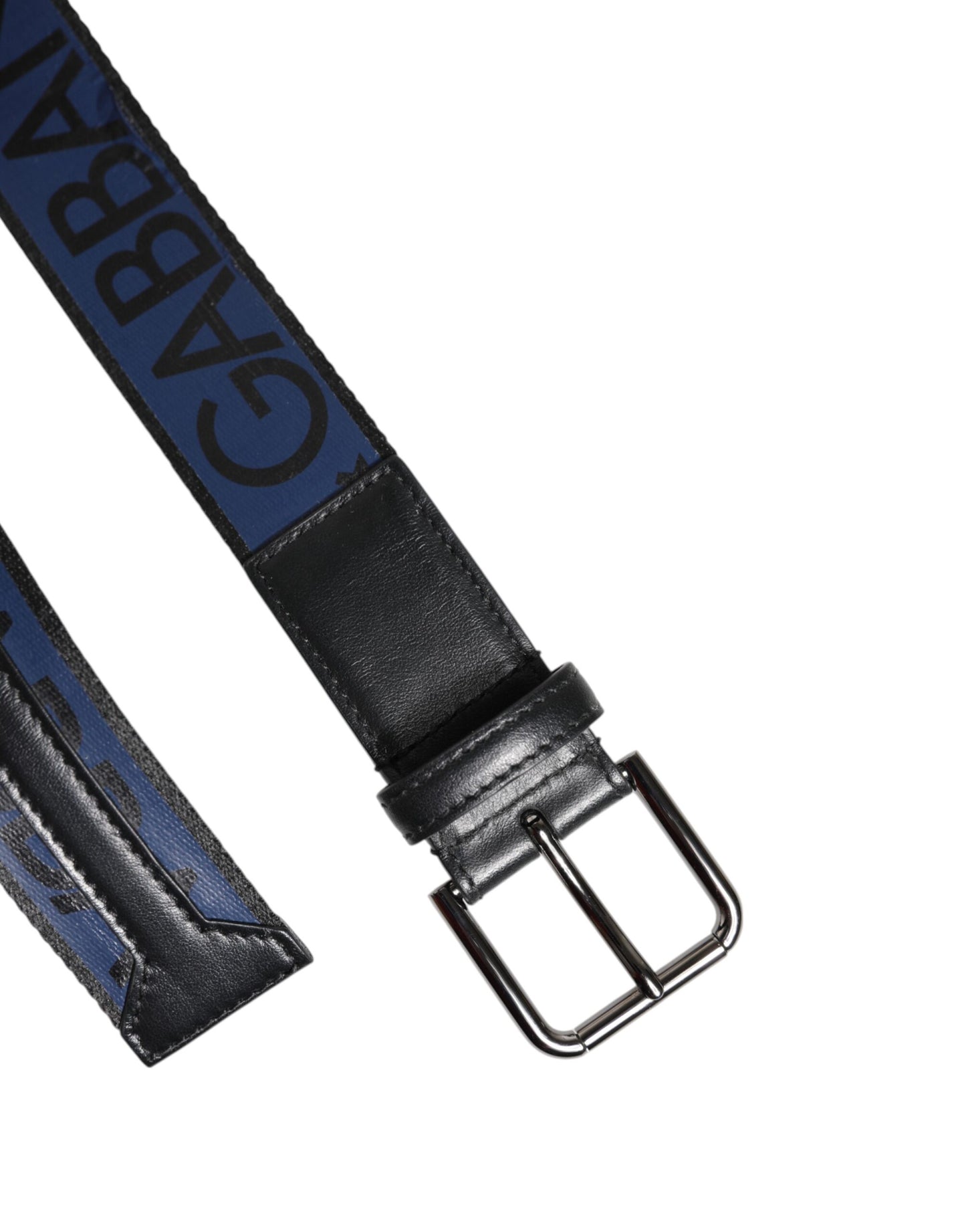 Ceinture Dolce &amp; Gabbana noire et bleue avec boucle en métal argenté et logo DG