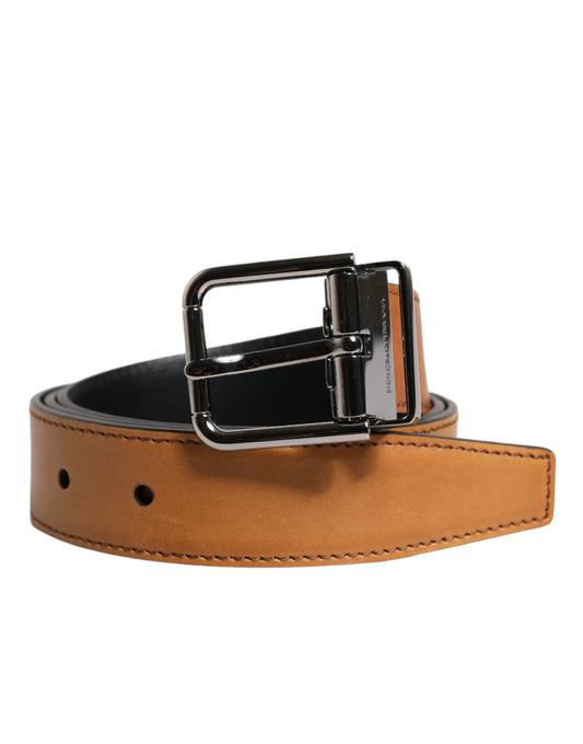 Ceinture Dolce &amp; Gabbana en cuir de veau marron classique avec boucle argentée