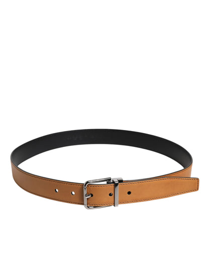 Ceinture Dolce &amp; Gabbana en cuir de veau marron classique avec boucle argentée