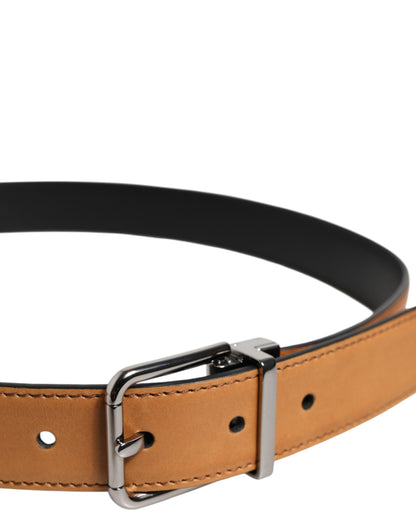 Ceinture Dolce &amp; Gabbana en cuir de veau marron classique avec boucle argentée