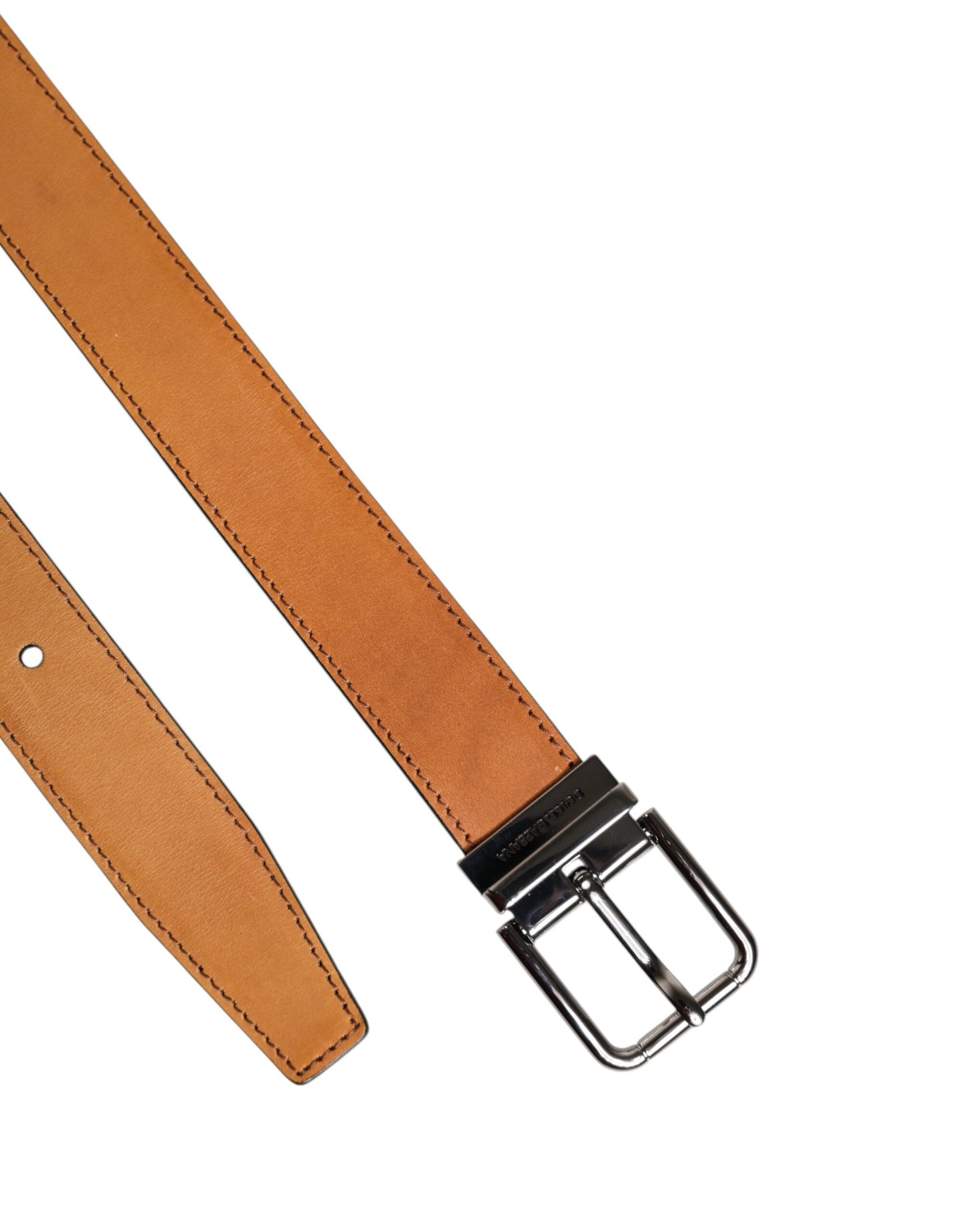 Ceinture Dolce &amp; Gabbana en cuir de veau marron classique avec boucle argentée
