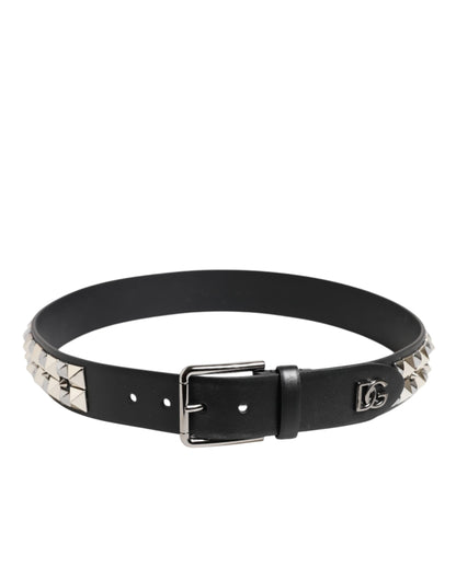 Ceinture Dolce &amp; Gabbana en cuir de veau noir avec boucle argentée cloutée