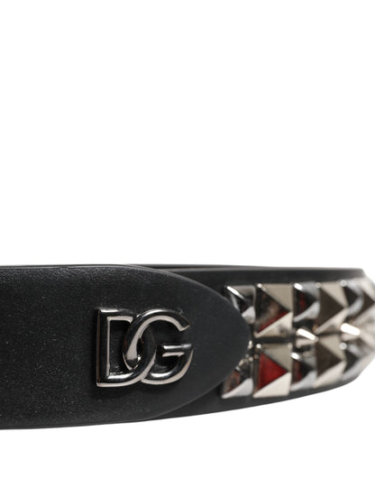 Ceinture Dolce &amp; Gabbana en cuir de veau noir avec boucle argentée cloutée