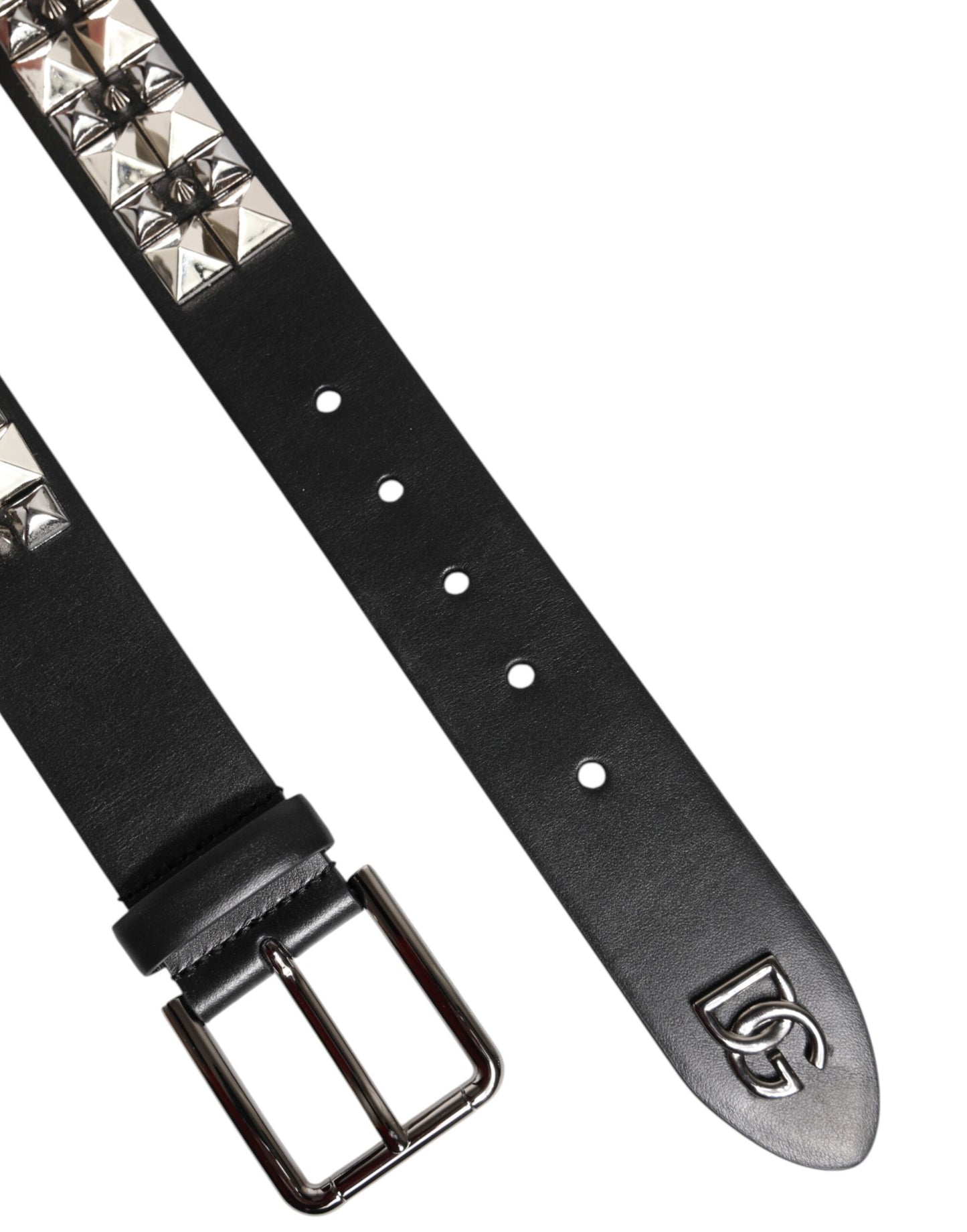 Ceinture Dolce &amp; Gabbana en cuir de veau noir avec boucle argentée cloutée