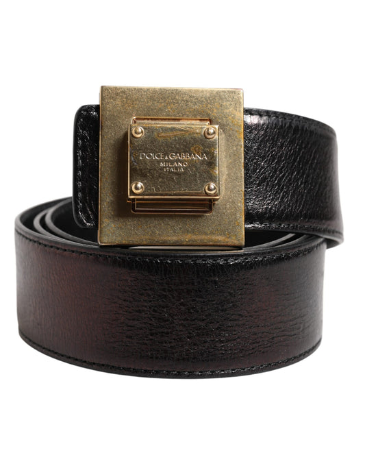 Ceinture classique Dolce &amp; Gabbana en cuir marron avec boucle en métal doré