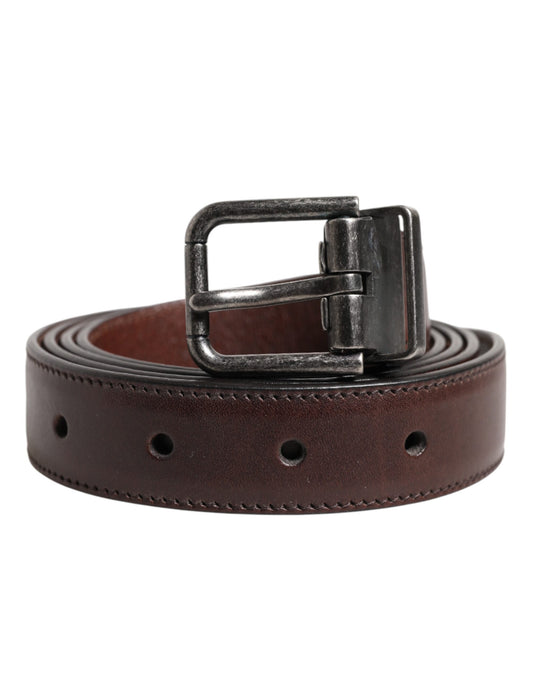 Ceinture classique en cuir de veau marron Dolce &amp; Gabbana avec boucle en métal