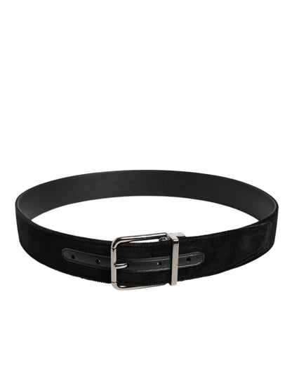 Ceinture Dolce &amp; Gabbana en coton noir avec boucle en métal argenté