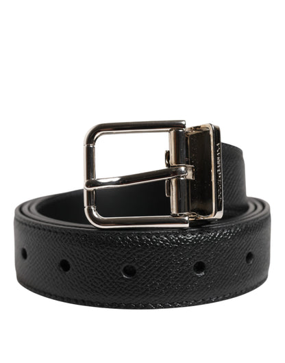 Ceinture Dolce &amp; Gabbana en cuir de veau noir avec boucle en métal argenté
