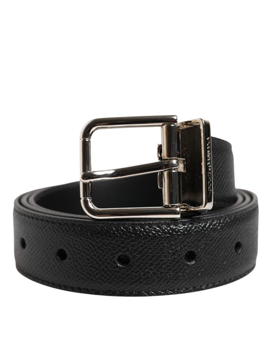 Ceinture Dolce &amp; Gabbana en cuir de veau noir avec boucle en métal argenté