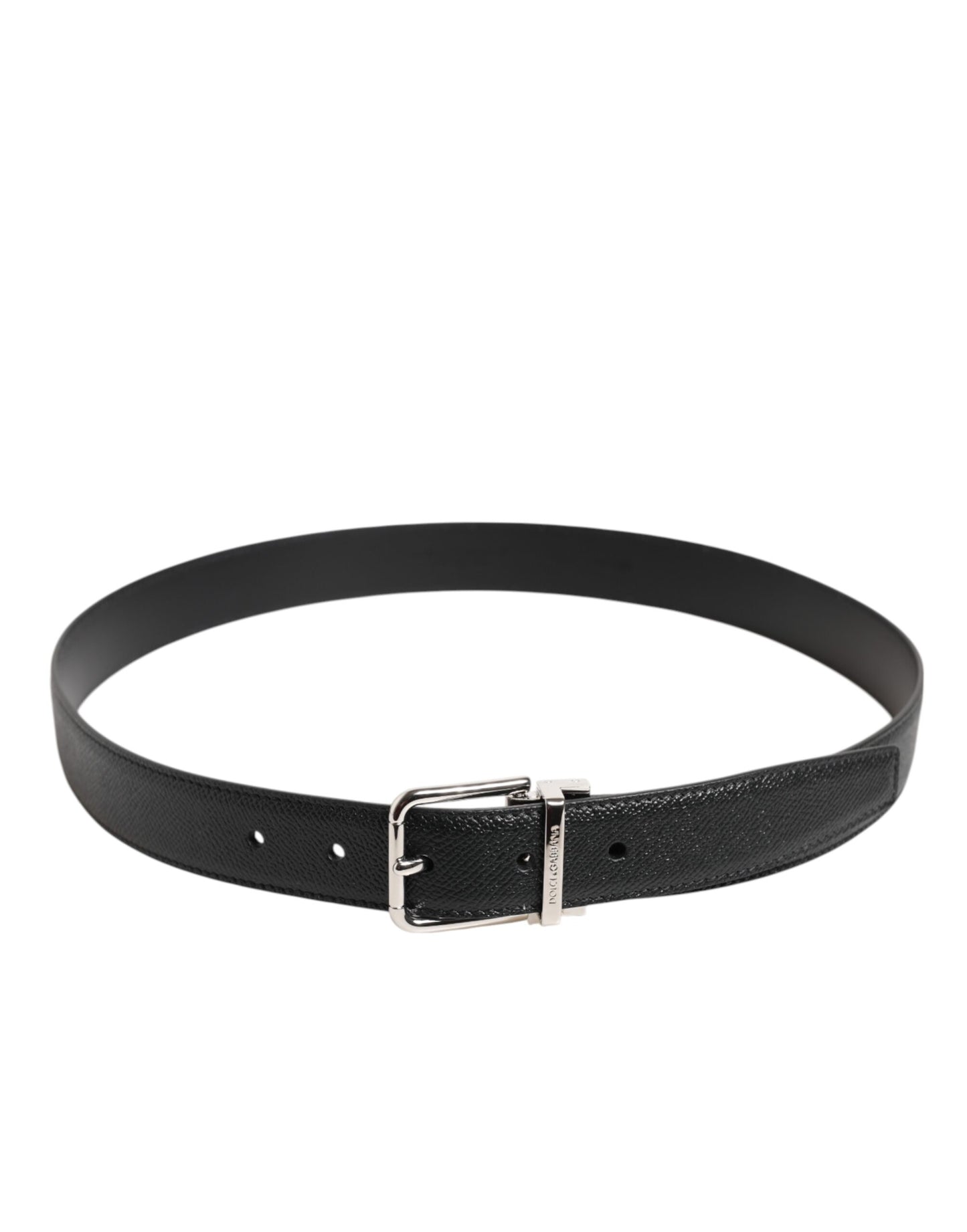 Ceinture Dolce &amp; Gabbana en cuir de veau noir avec boucle en métal argenté