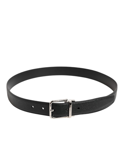 Ceinture Dolce &amp; Gabbana en cuir de veau noir avec boucle en métal argenté