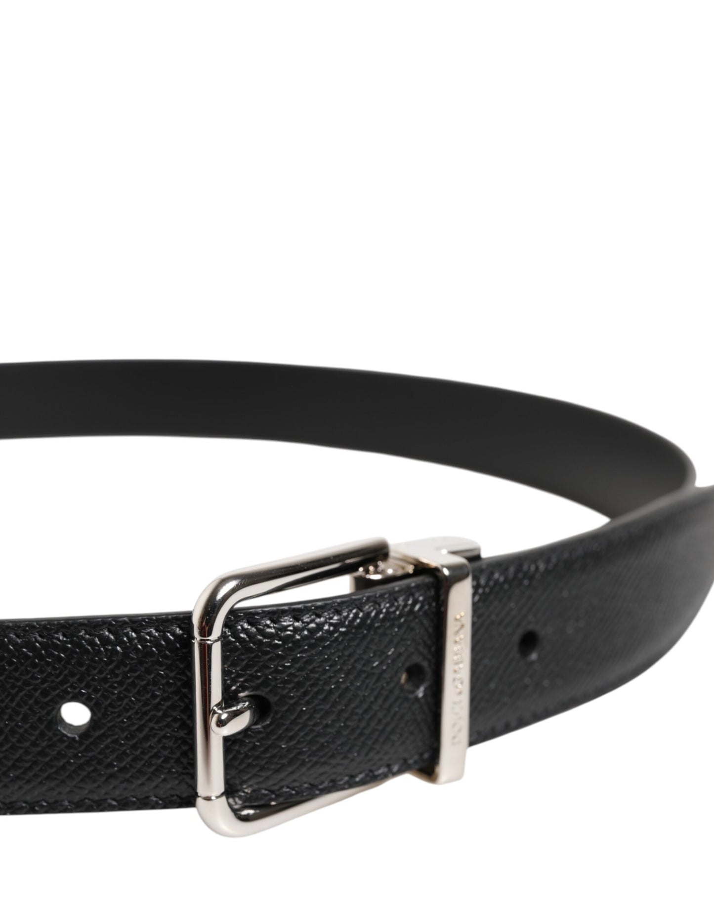 Ceinture Dolce &amp; Gabbana en cuir de veau noir avec boucle en métal argenté
