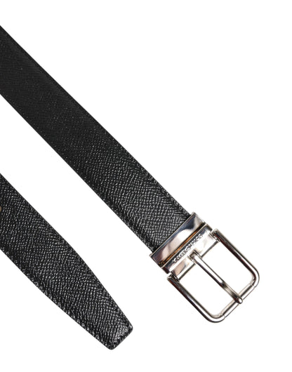 Ceinture Dolce &amp; Gabbana en cuir de veau noir avec boucle en métal argenté